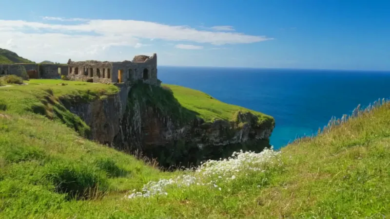 Ruinas en un acantilado frente al mar