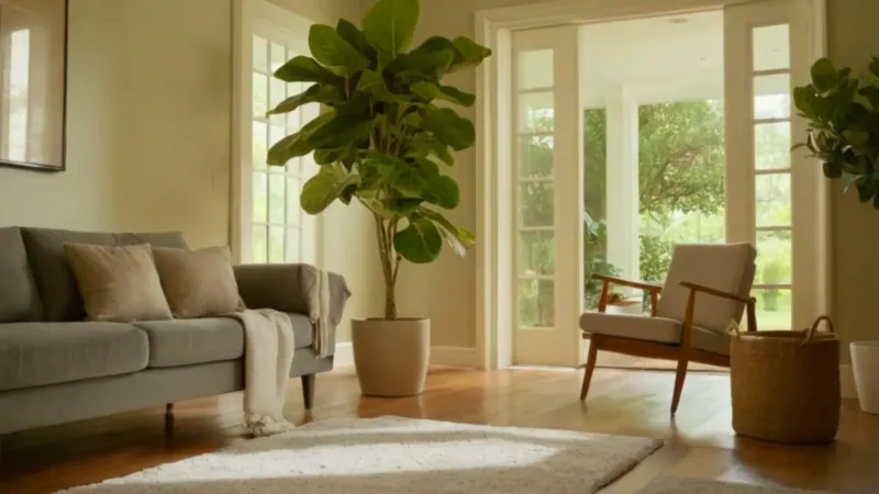 Mujer observa al robot en el salón