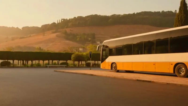 Un viajero espera el autobús en Italia