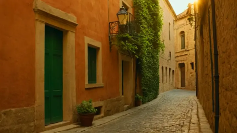 Atardecer dorado en un callejón solitario