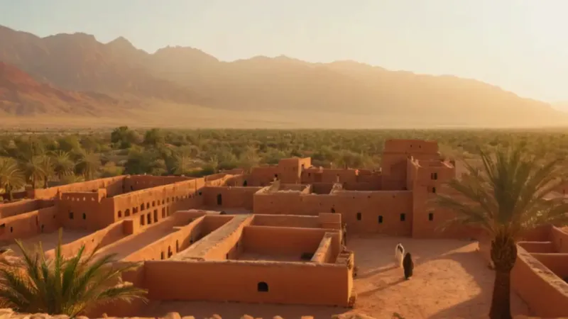 Una figura contempla la kasbah al atardecer