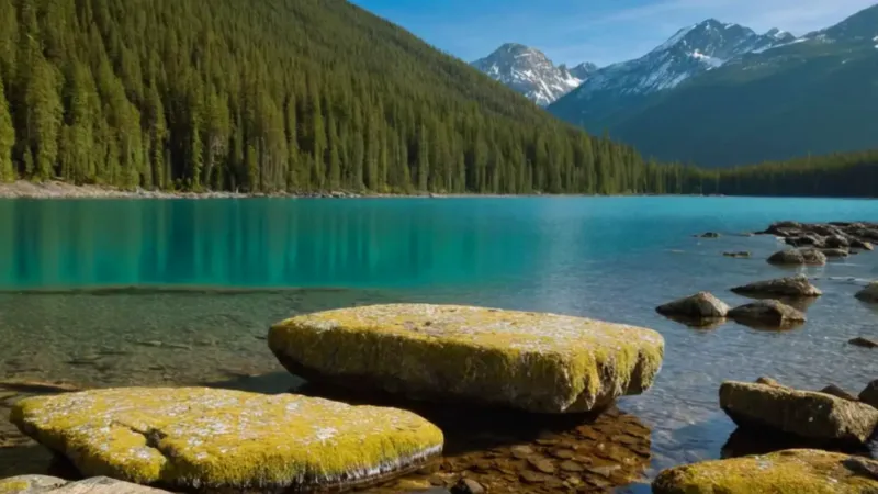 Hombre solitario frente a un lago alpino