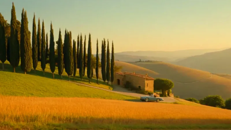 Viajero contempla un idílico paisaje rural