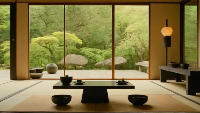 Calma solitaria en un espacio japonés