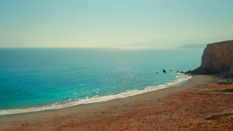 Paisaje costero idílico con figura solitaria