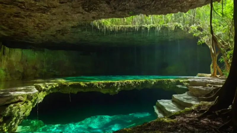 Un haz de luz ilumina el cenote
