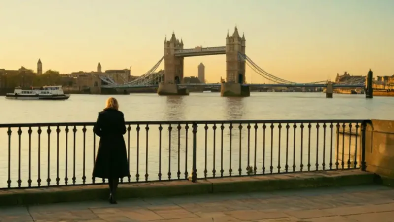 Mujer solitaria ante el Tower Bridge