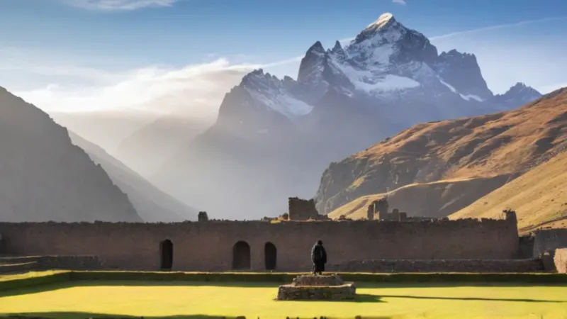 Viajero contempla el amanecer en Machu Picchu