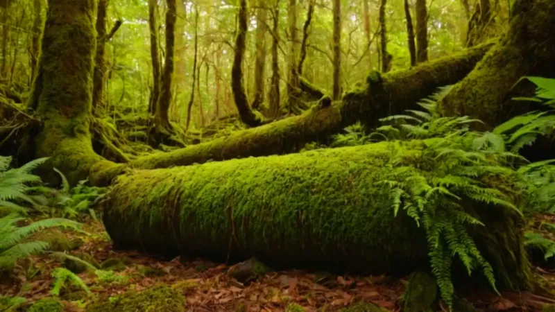 Una figura arrodillada en la selva iluminada