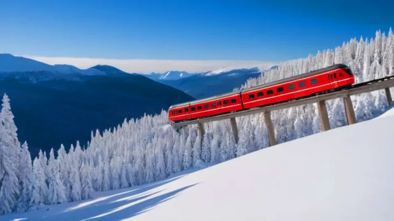 Un tren cruza un paisaje invernal