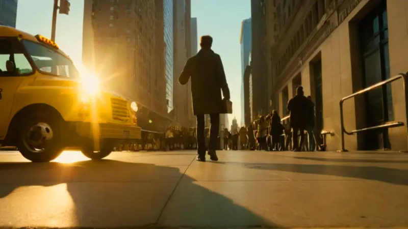 Silueta urbana en el metro al atardecer