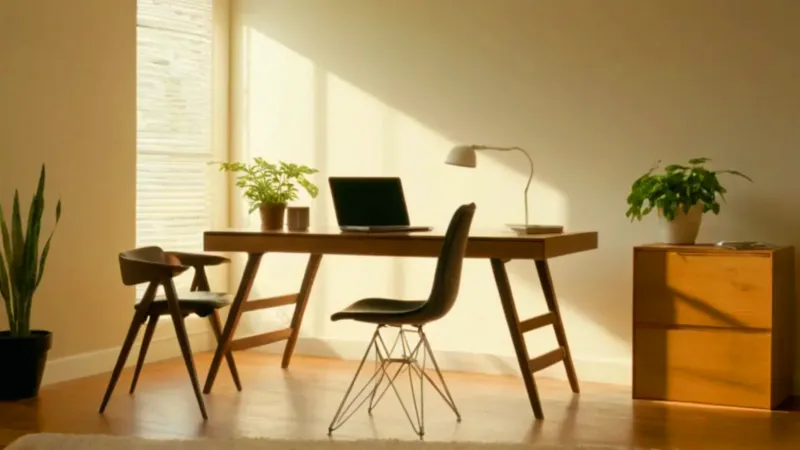 Persona en un escritorio bañado de luz