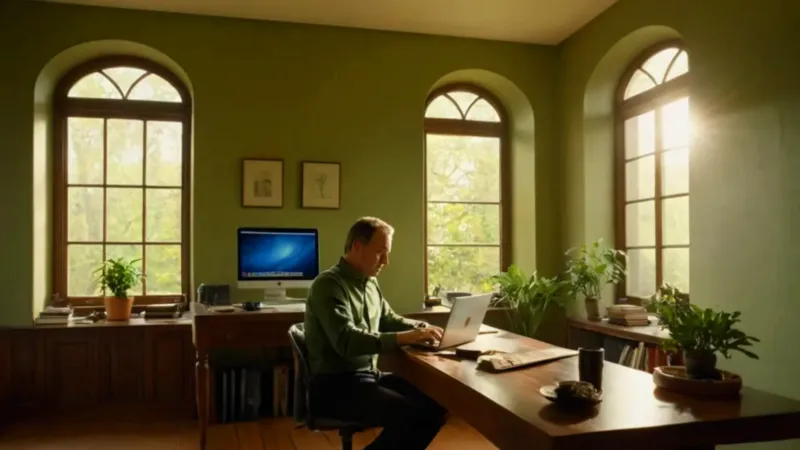 Hombre trabaja en un despacho luminoso