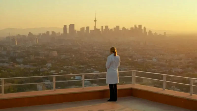 Una silueta contempla la ciudad al atardecer
