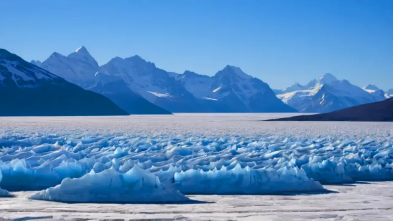 Un solitario camina sobre el glaciar inmenso