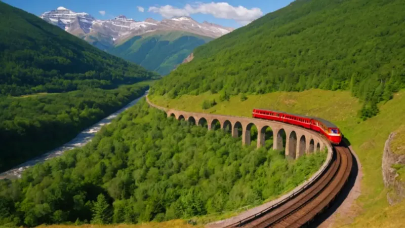 Un hombre observa un tren en el valle