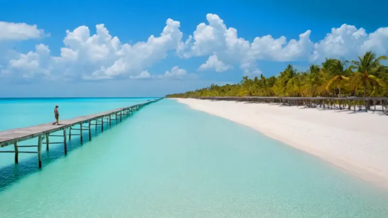 Un muelle solitario en una playa tranquila