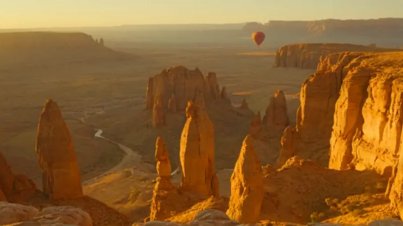 Un valle de globos al amanecer