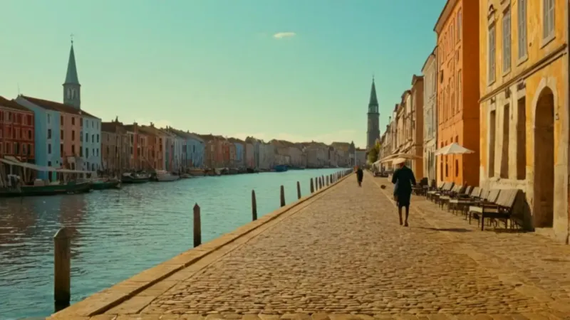 Pintoresco canal con barcos y casas coloridas