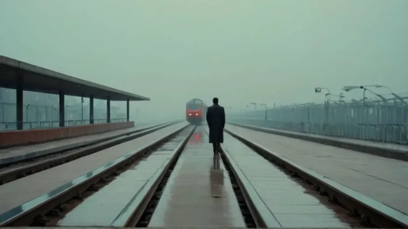 Una figura solitaria espera el tren