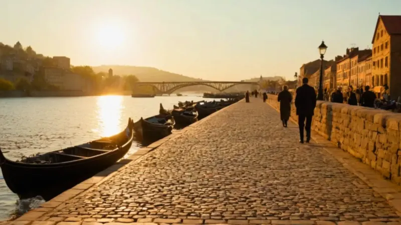 Figura contempla el atardecer sobre el río