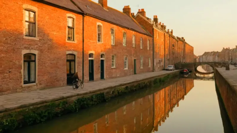 Cálido atardecer en un canal urbano