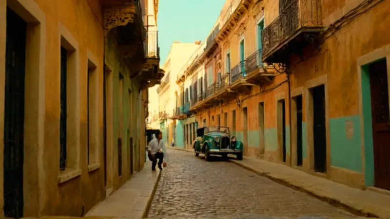 Atardecer tranquilo en una calle colonial