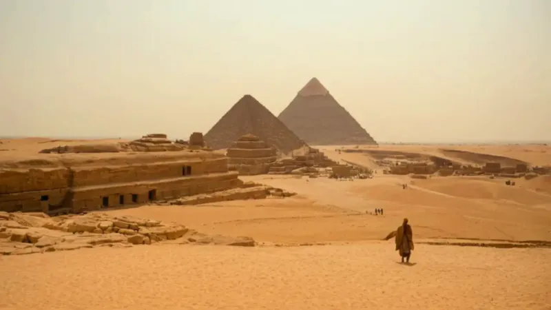 Un hombre contempla las pirámides de Giza